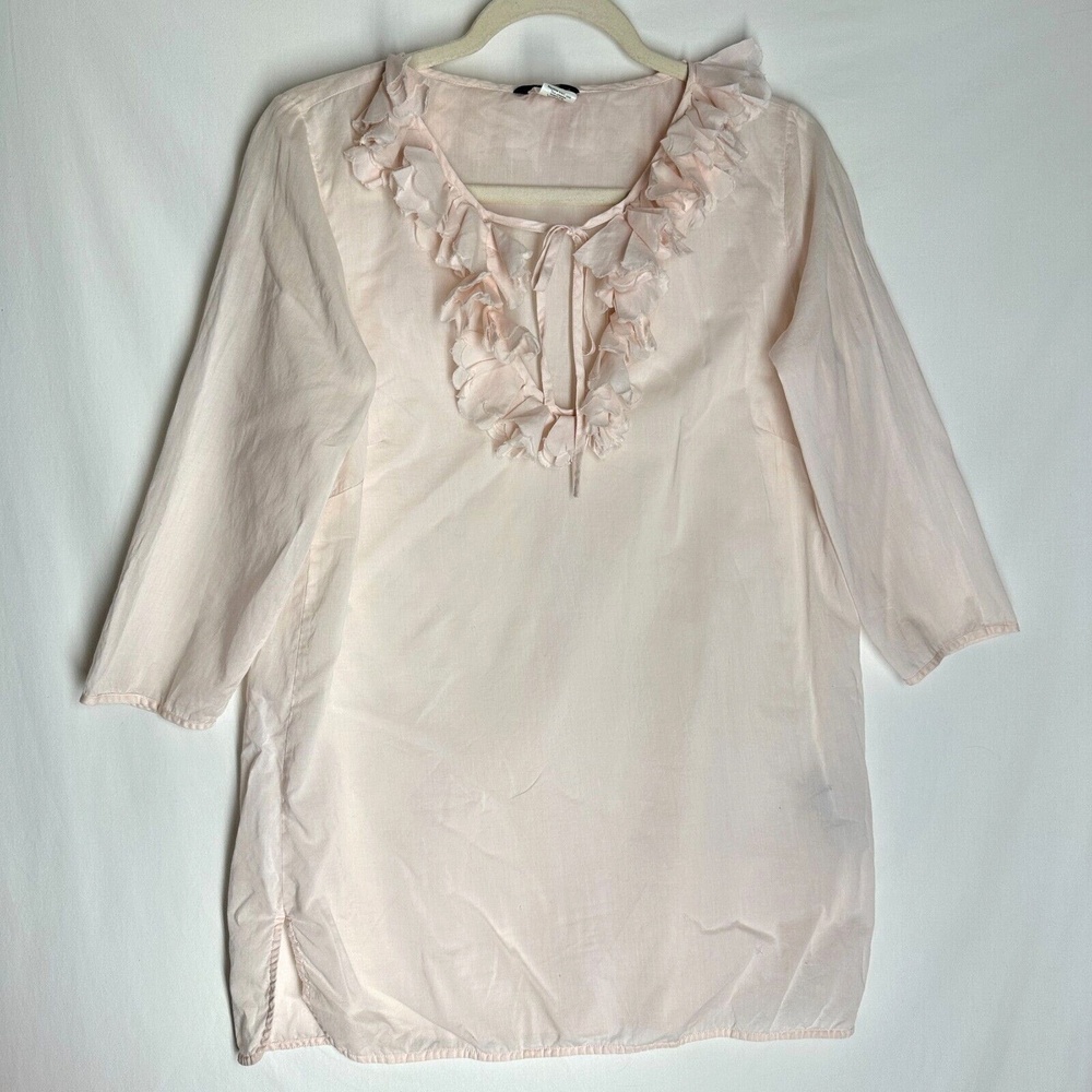 J. Crew Women's Tunic Top Size Small Light Pink Peasant Boho Ruffle V-Neck